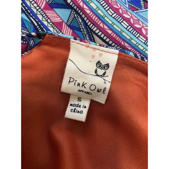 Pink Owl Boho Shift Dress Size Small 3/4 Sleeve Lined - Picture 2 of 8